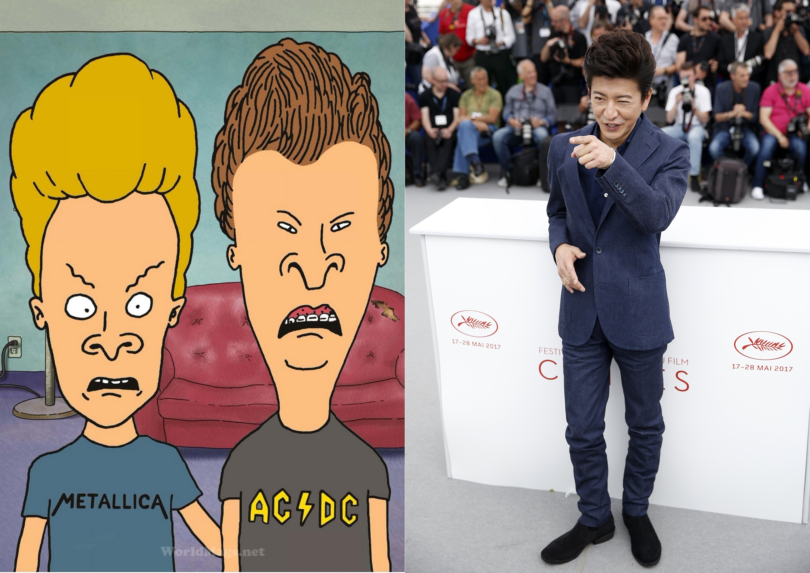 大叔真的不適合擠眉弄眼裝可愛這行為。而且木村髮型靈感分明就是來自90年代的白爛動畫《癟四與大頭蛋》啊！