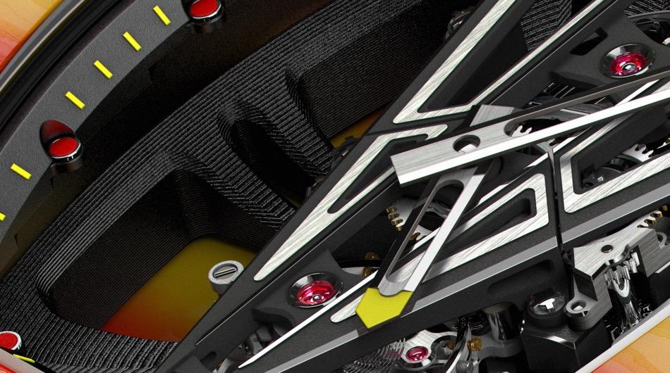 RM-27-03獨特的機芯結構，具備高達10,000g的抗震力！