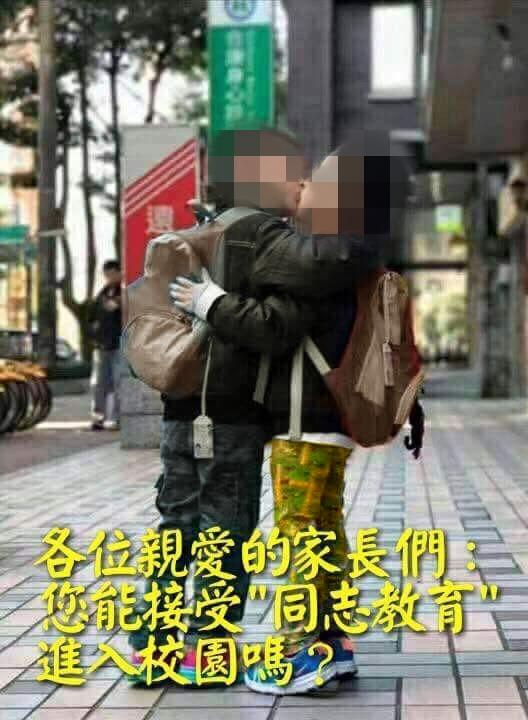 楊媽媽將2個兒子親吻照在臉書分享,卻遭反同婚團體盜用,她呼籲大家勿再流傳此照片。照片已經變色處理。
