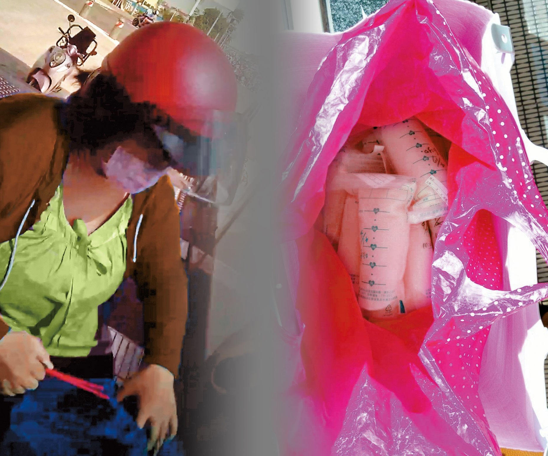 小如用10包冷凍母乳來交換尿布，但以物易物的方式引發爭議；小如交換的10包冷凍母乳放在簡陋的塑膠袋中。