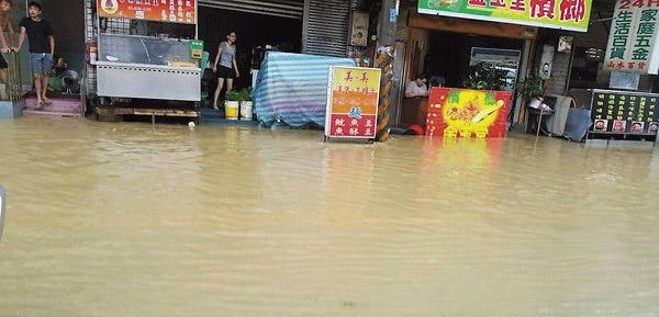 2015年的蘇迪勒颱風讓浮洲地區淹水，土城抽水站卻未發揮作用。 （何博文提供）