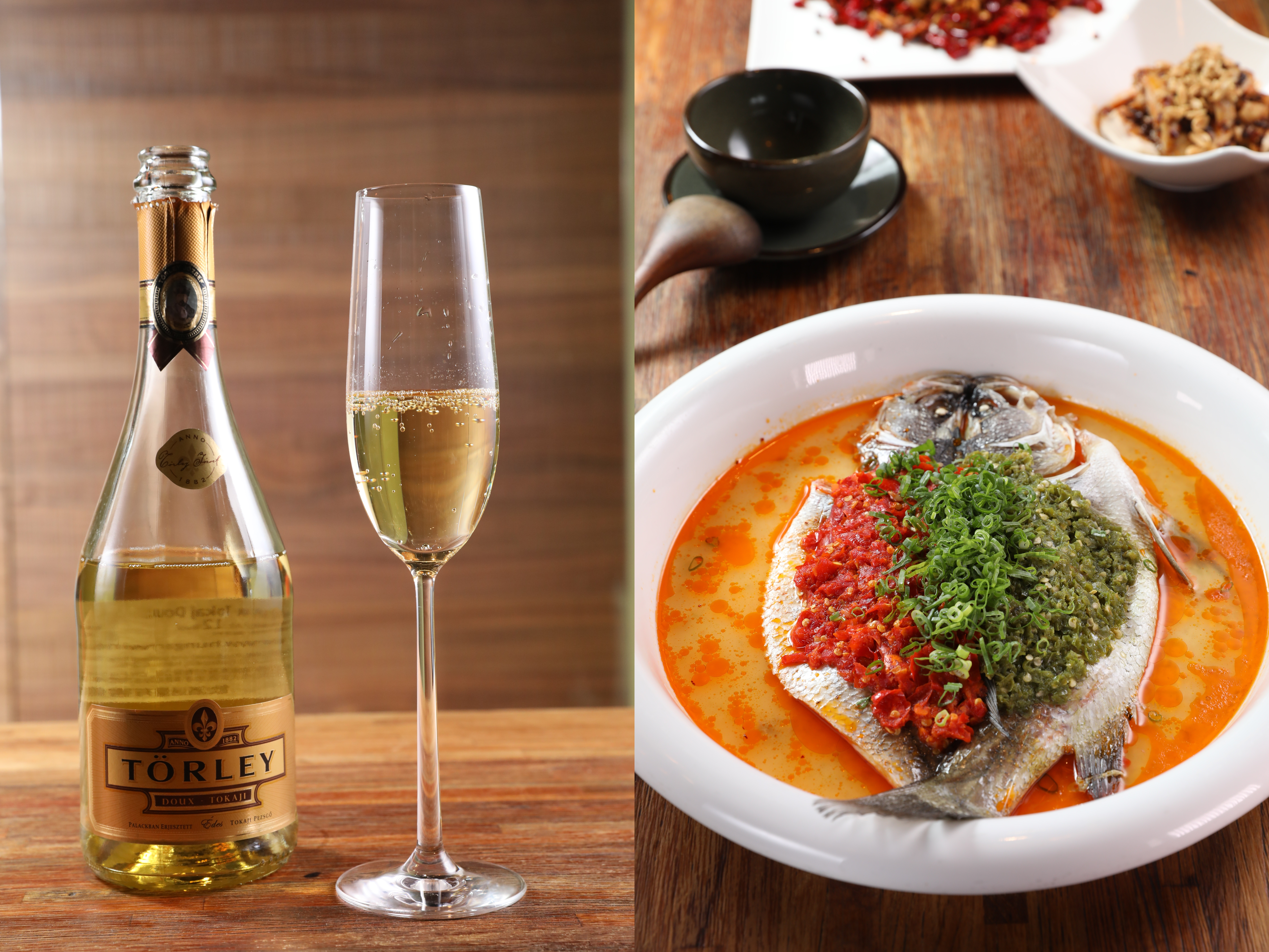 當匈牙利的白酒與氣泡酒，遇上鮮辣的剁椒魚頭，反而能降低辣度，增加鮮味。