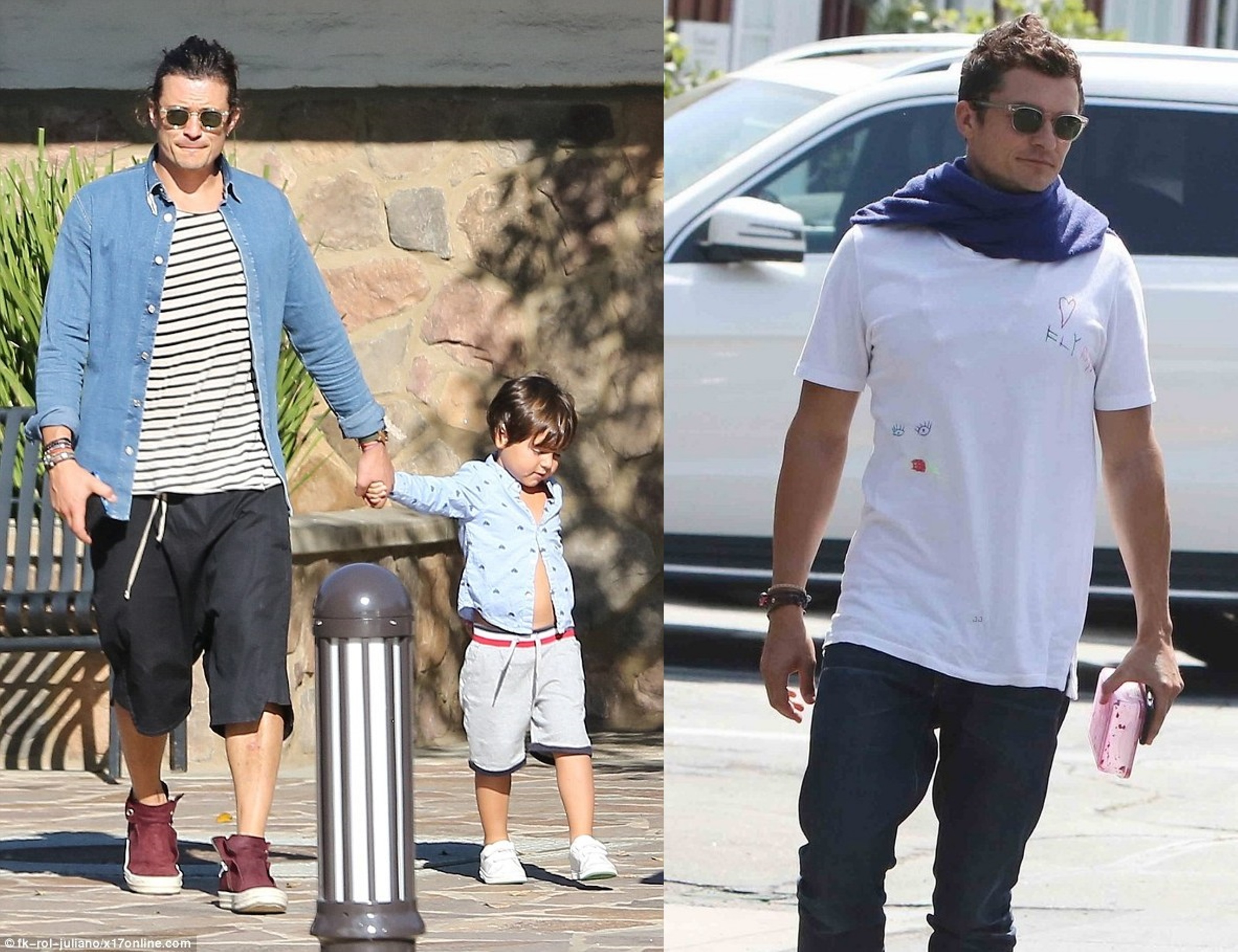 奧蘭多布魯的強項當然不只露鳥，他當奶爸也是非常專業的，把兒子的塗鴉做成T恤穿在身上更看出一個老爸的驕傲。