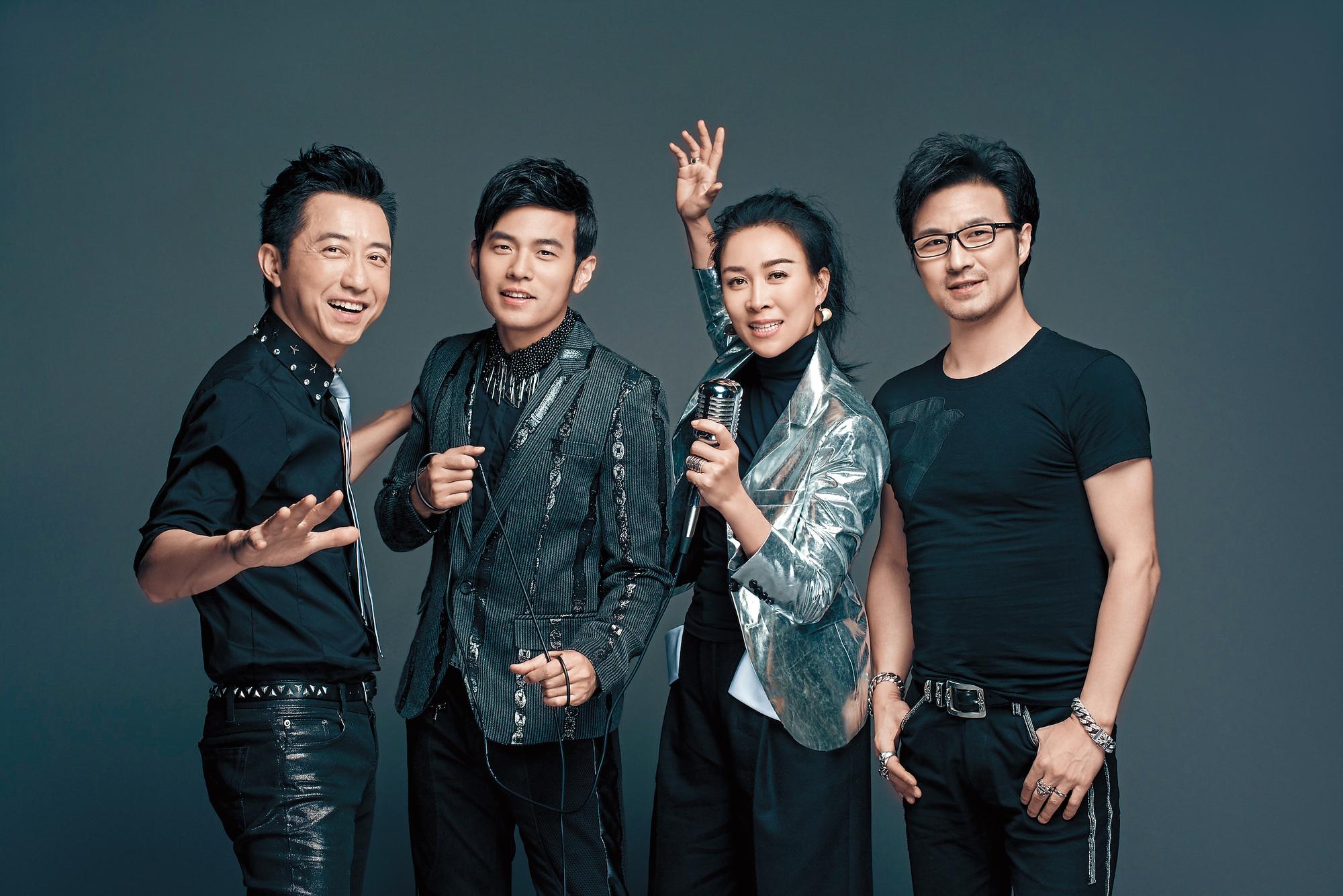 哈林(左起)近年和周杰倫、那英、汪峰擔任《中國新歌聲》導師,賺進不少人民幣。(東方IC)