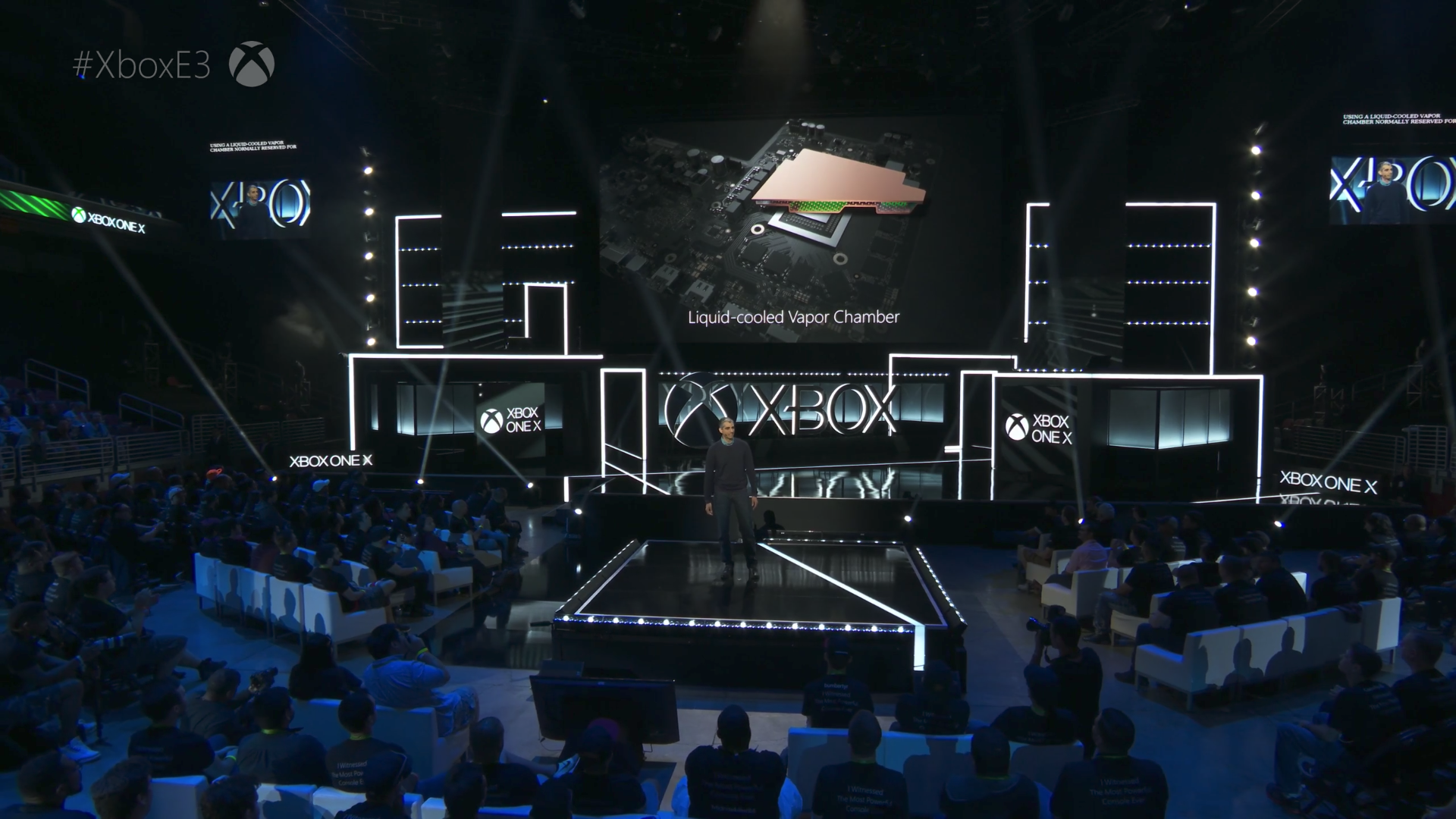 Xbox One X 將會是首款導入水冷散熱系統的家用主機。（圖片來源：發表會直播畫面）