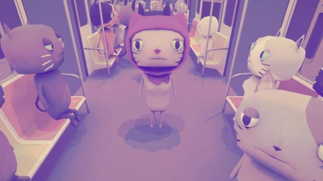 《戴Hijab的貓》遊戲畫面呈現伊斯蘭教徒只因信仰而在日常生活中遭受不平等對待的荒謬與無助感。（影片截圖）