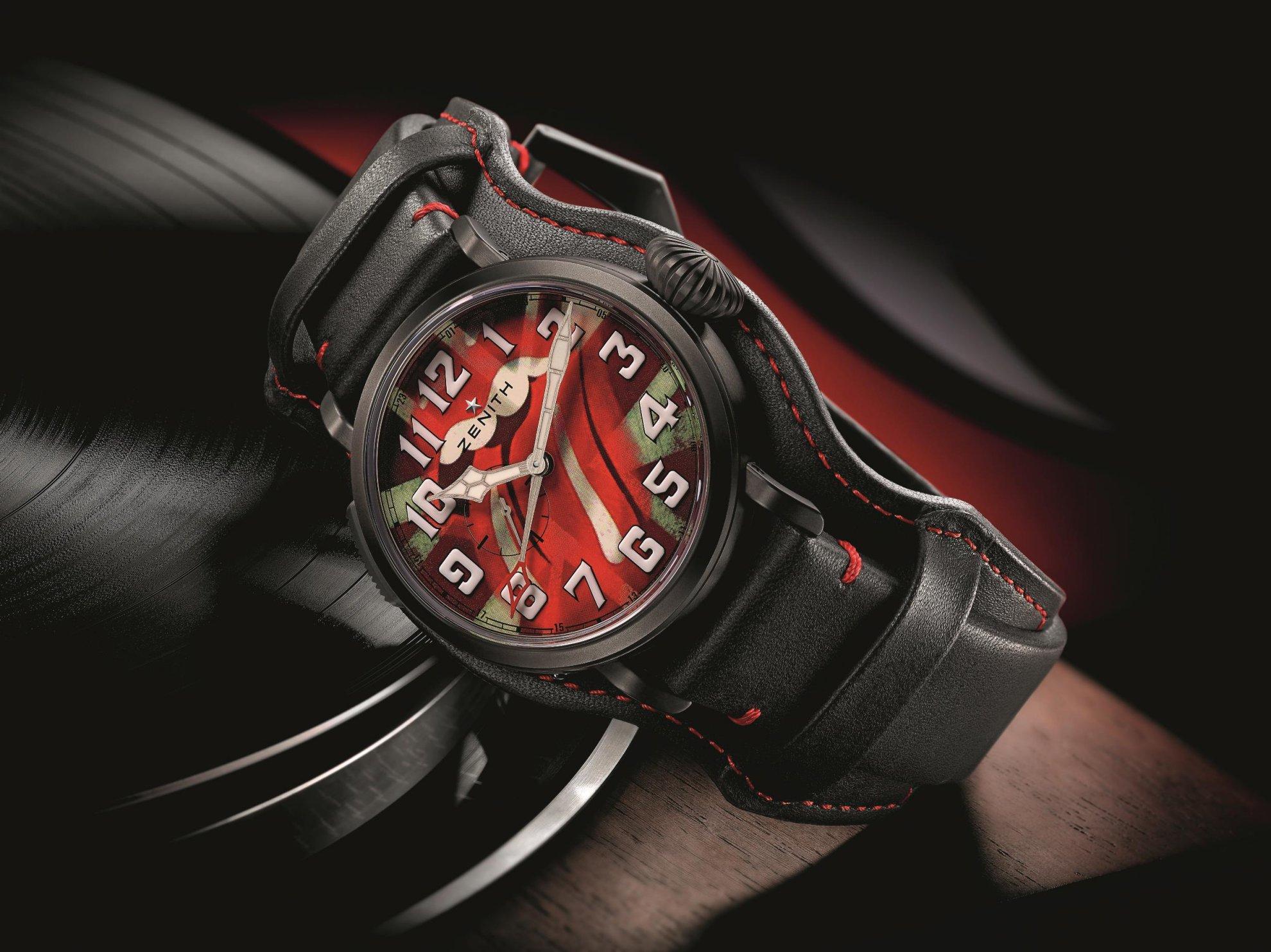 ZENITH Pilot Type 20 GMT二地時間飛行錶滾石特別版 功能：時、分、秒顯示；二地時間顯示 機芯：自動上鏈機芯 售價：約台幣23萬2,000元
