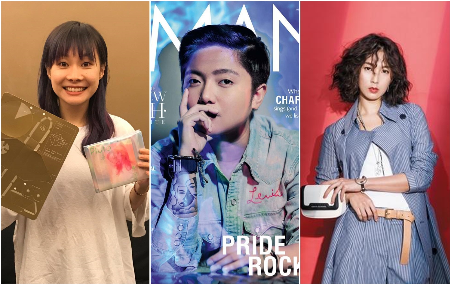 鄭宜農（圖左）獲前夫楊大正力挺出櫃，至今仍維持良好關係（翻攝自鄭宜農臉書）。夏芮絲（圖中）曾經客串好幾集《Glee歡樂合唱團》，好歌喉的她有不少粉絲，繼3年前公開出櫃，近日她將姓名改為傑克（網路圖片）。林辰唏（圖右）與王大陸合作《彎道情人》廣告出道，勇敢承認雙性戀性向，又與男友生下女兒，是個快樂的媽咪（嚴鎮坤攝）。