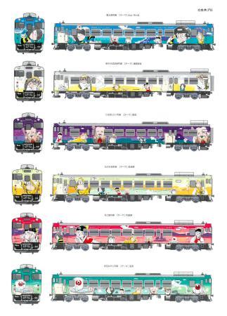 「鬼太郎列車」新圖案設計一覽。圖片來源：京都新聞