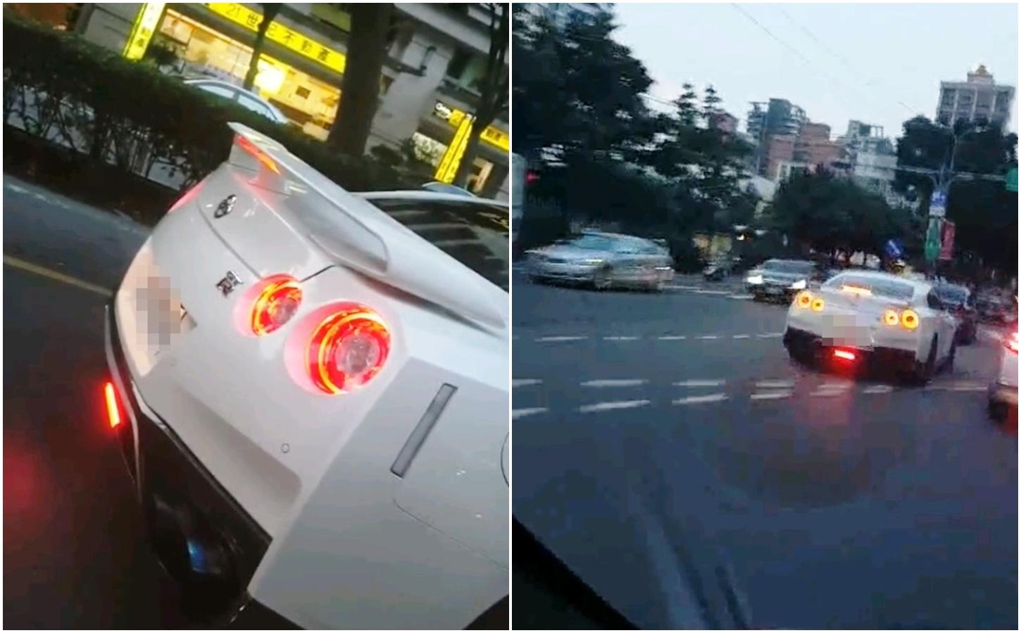 白色跑車的刺耳引擎聲擾民,遭不堪其擾的民眾拍下。