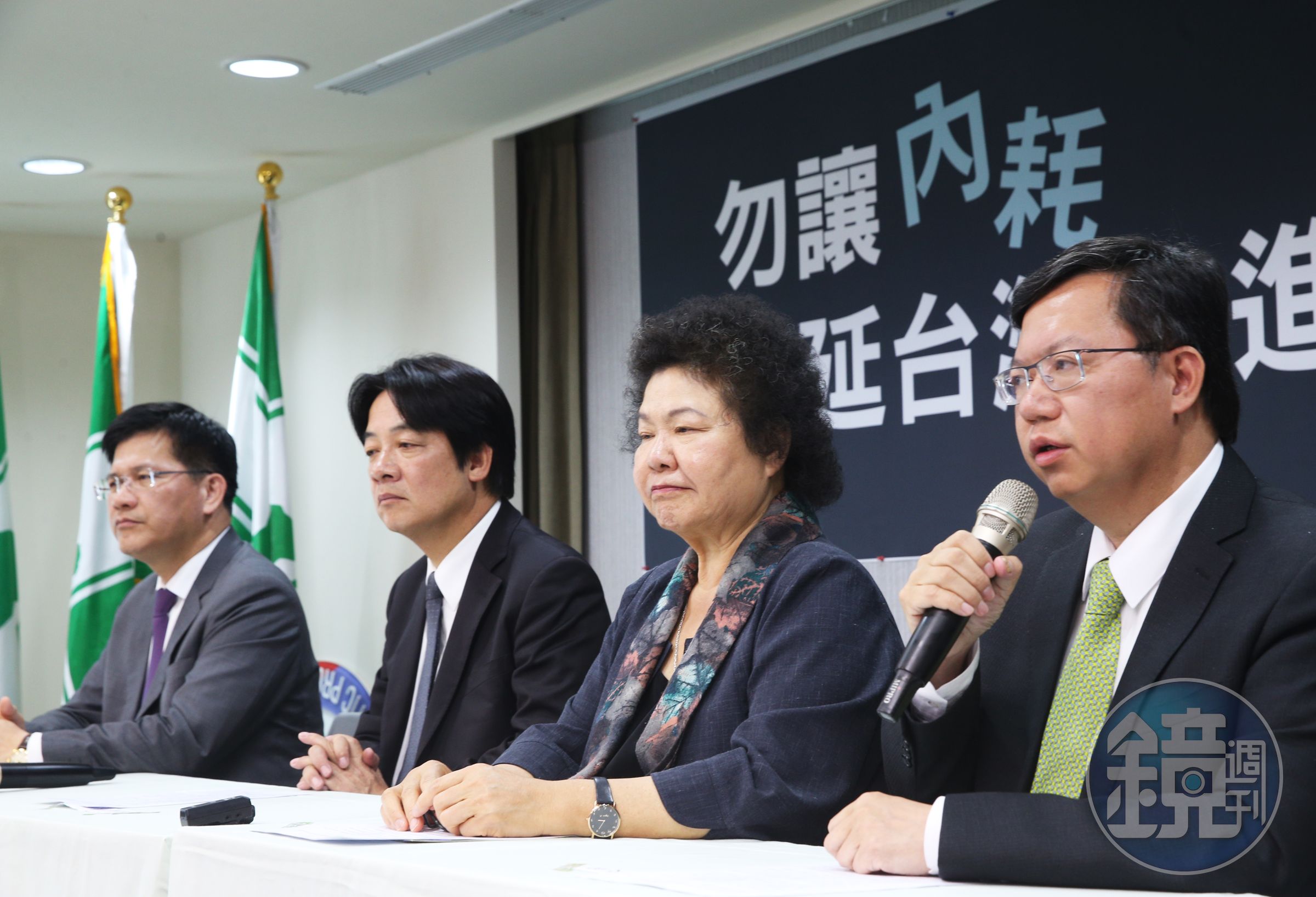 桃園市長鄭文燦如今是綠營接班的熱門人選。右起：鄭文燦、陳菊、賴清德、林佳龍。（聯合知識庫）