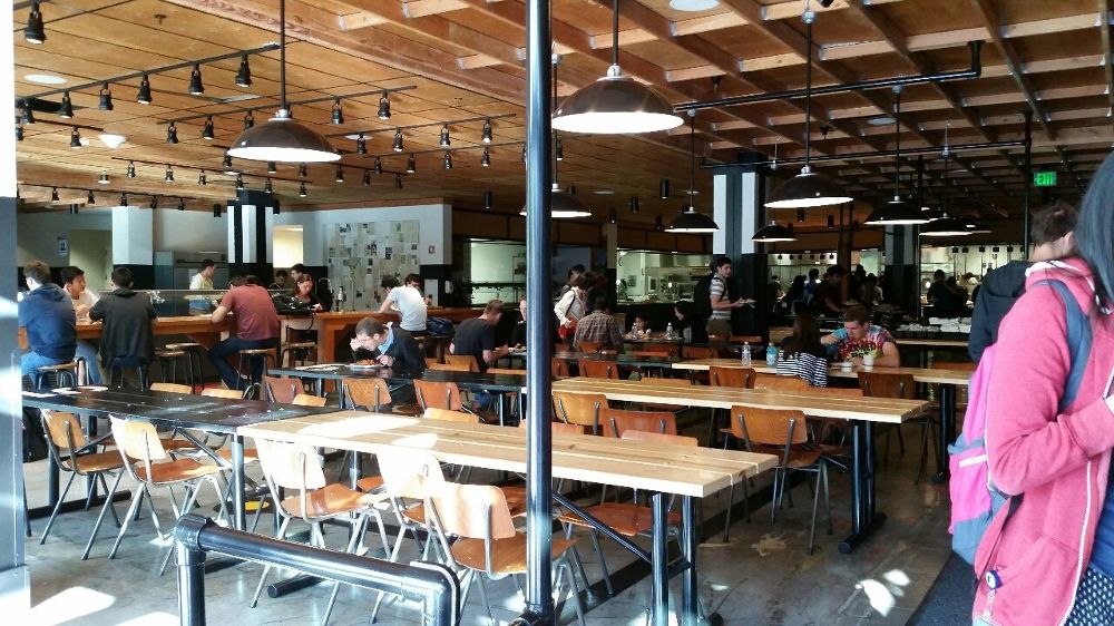 臉書聘請名家設計的員工餐廳時髦漂亮，食物美味，但在這裡工作的約聘人員，許多根本住不起房子。（翻攝網路）