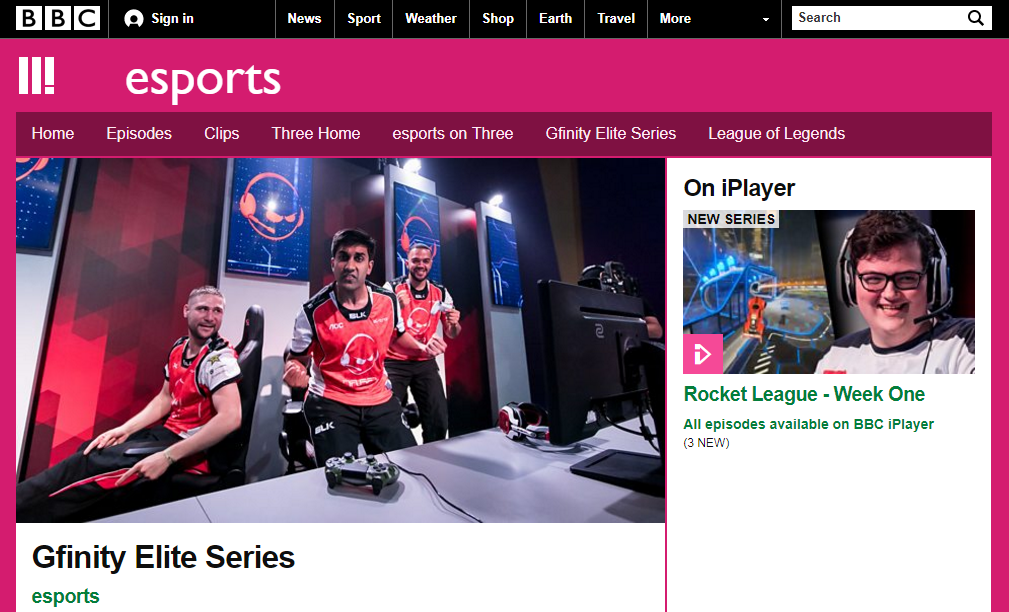 BBC 第三台開播一系列電競相關節目,首先是 Gfinity 電競菁英系列賽。(翻攝自 BBC 第三台網站)