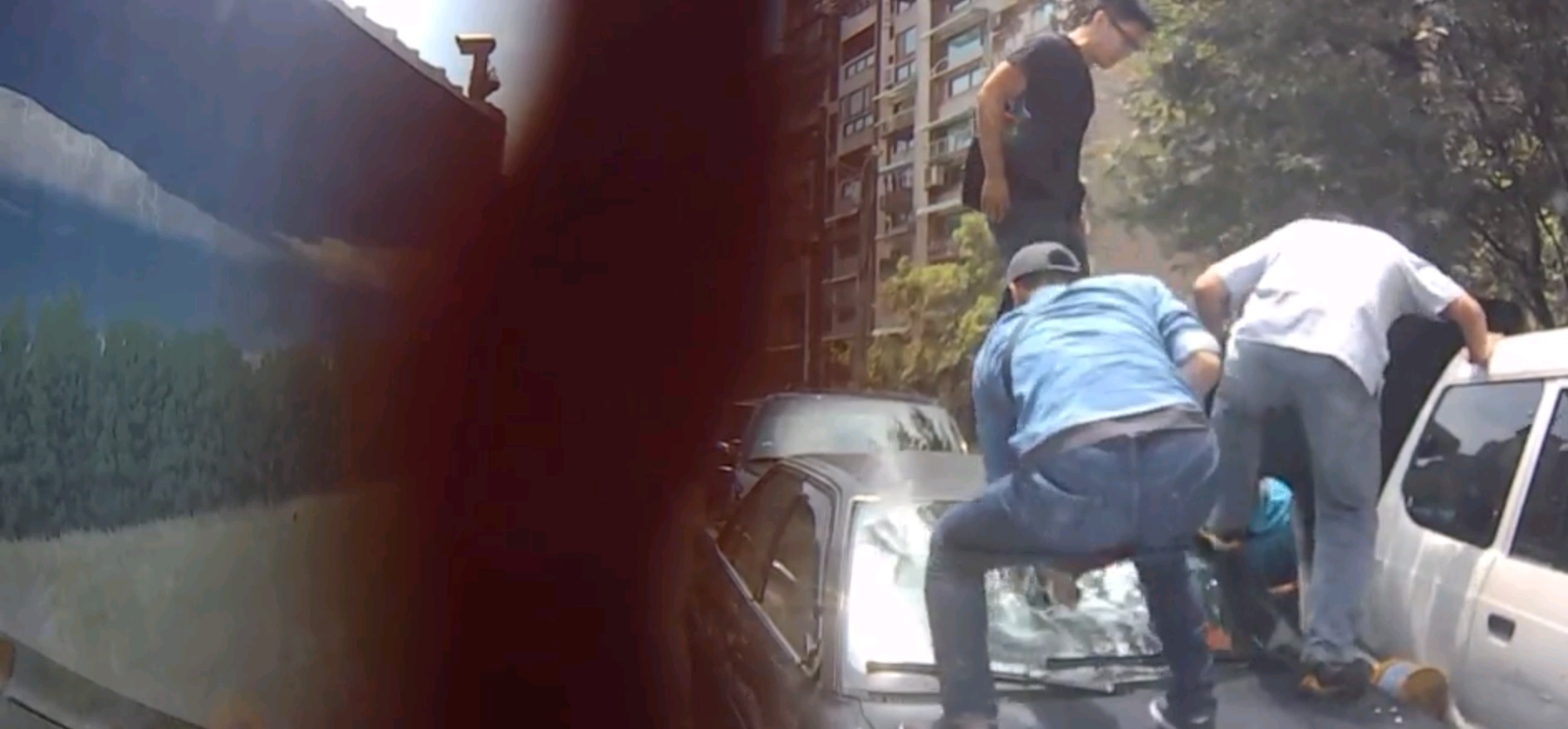 楊姓通緝犯拒捕還意圖衝撞，警方跳上凶嫌車輛制止楊嫌。