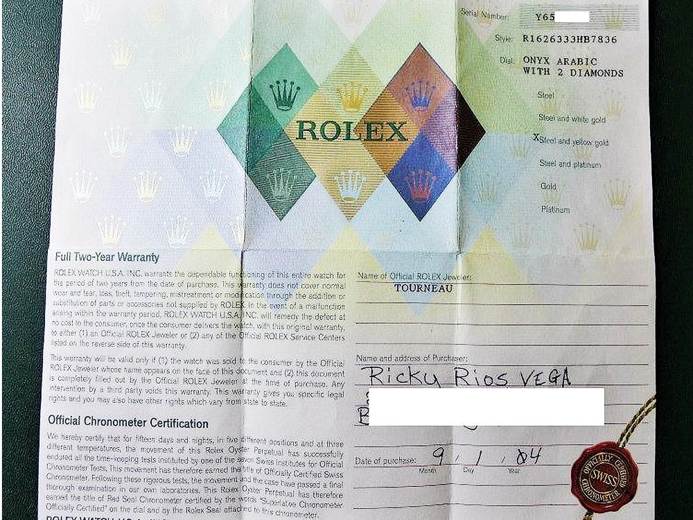 大約2002年底至2003年（錶殼流水號Y至F字頭），ROLEX紙本保單改以彩色雷射印刷，防偽效果更佳。