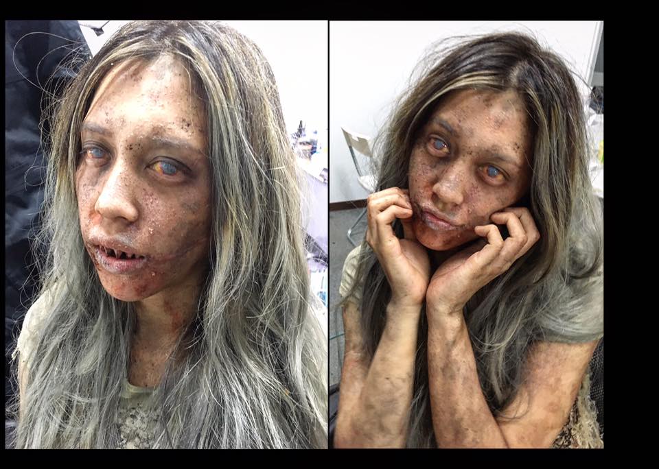 劉奕兒在臉書上貼出第一次上怪物妝的照片。