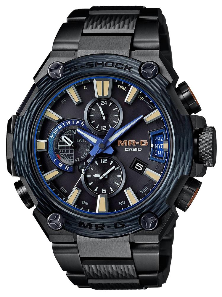 MRG-G2000HT-1A「霞鎚目」限量錶 功能：時、分、秒、日期顯示；世界時區；GPS、世界六局電波接收時間訊號功能 機芯：太陽能石英機芯 建議售價：NT$240,000 (限量500只)