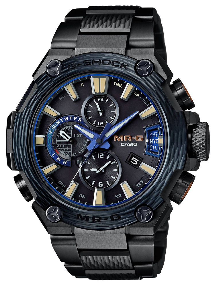 MRG-G2000HT-1A「霞鎚目」限量錶 功能：時、分、秒、日期顯示；世界時區；GPS、世界六局電波接收時間訊號功能 機芯：太陽能石英機芯 建議售價：NT$240,000 (限量500只)