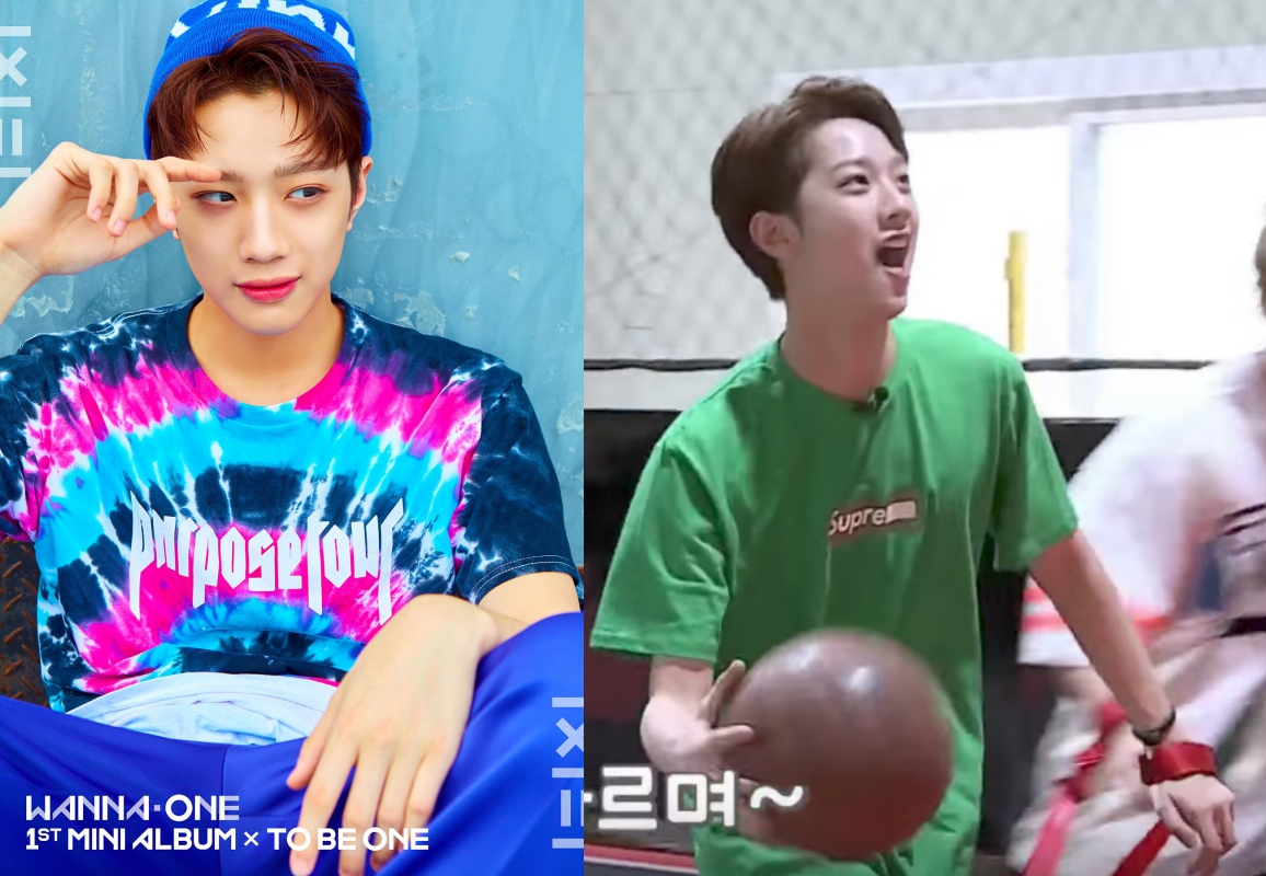 Wanna One成員賴冠霖在團綜秀球技,單手也打得一手好籃球。(合成網路圖片)