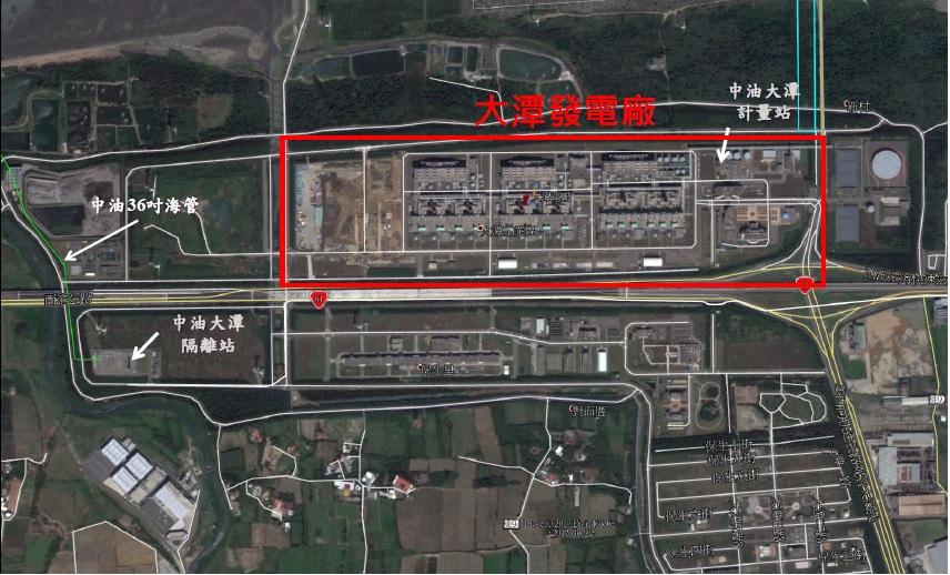 大潭電廠以及隔離站位置圖。