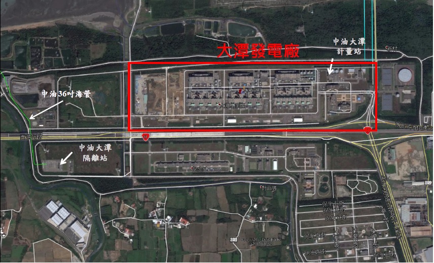 大潭電廠以及隔離站位置圖。