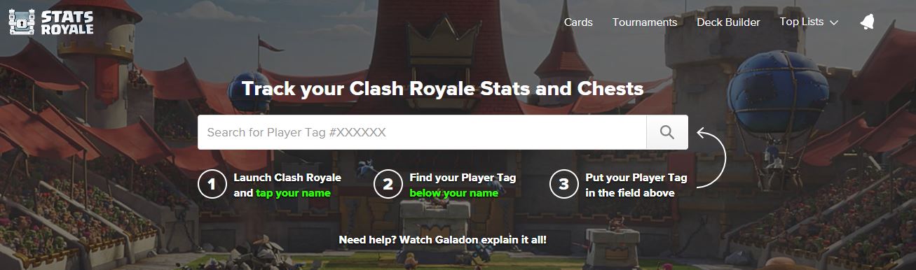 在 StatsRoyale.com 輸入玩家編號，就能查詢自己在遊戲中的勝率等資訊，還有最近推出的寶箱的資訊。