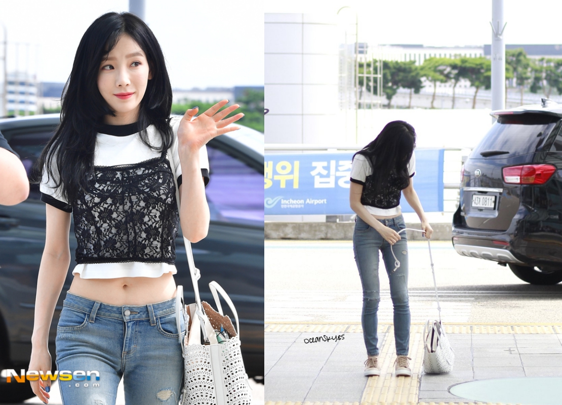 少女時代太妍受邀前往印尼出席印尼亞運會，在機場不慎將名牌包掉在地上。（網路圖片）