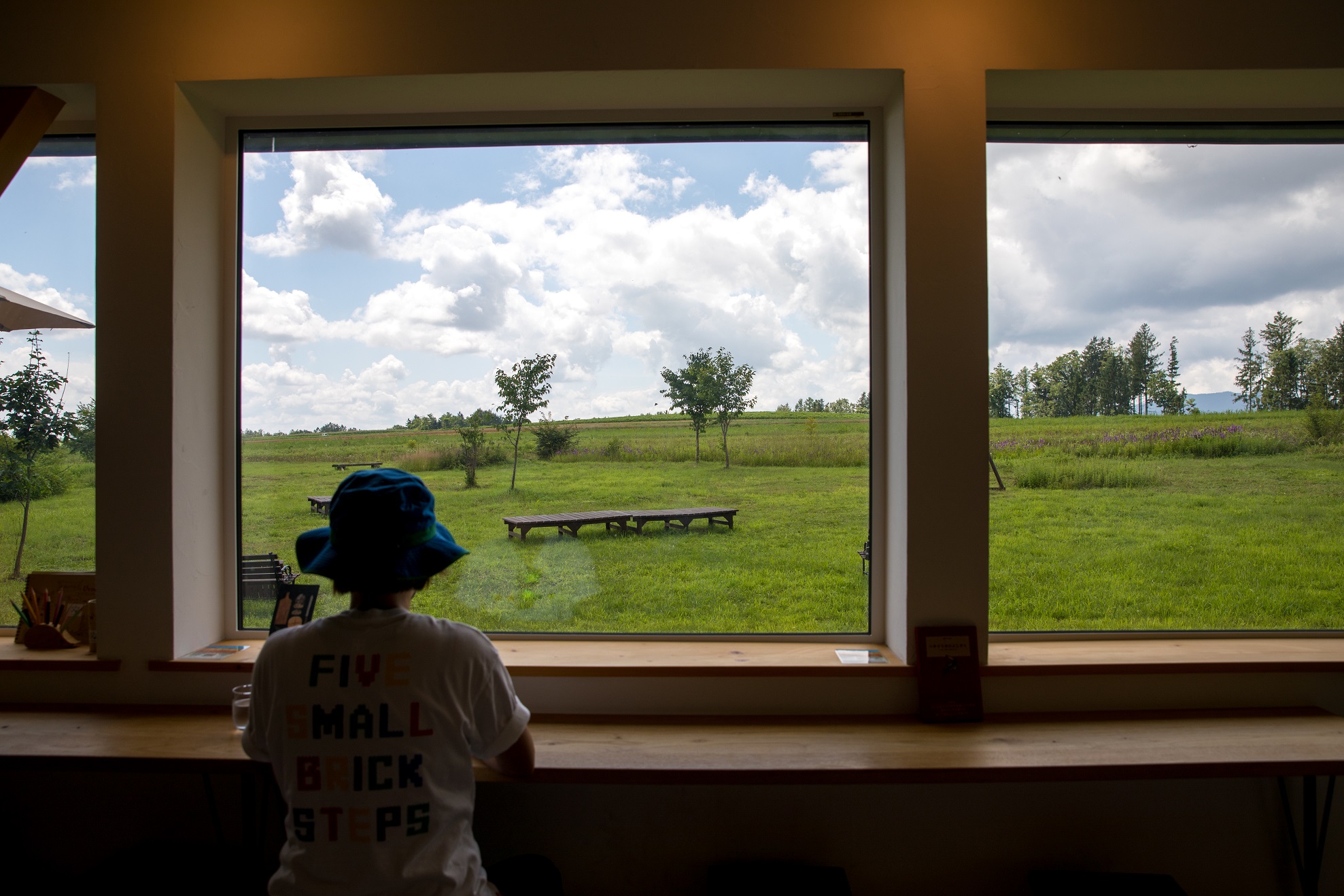 小店Likka Lokka的窗景，框住了整片的綠色景緻。