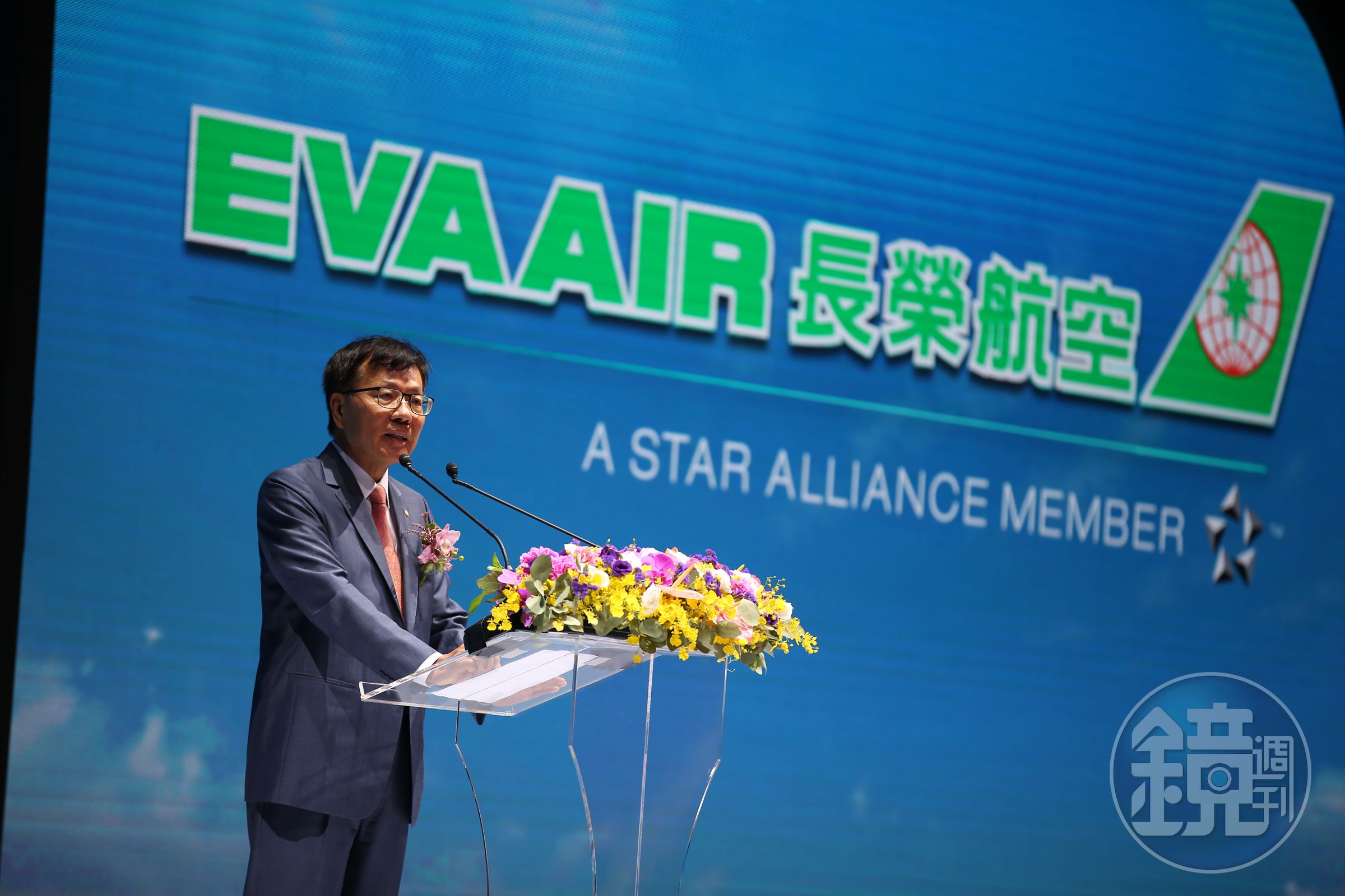 長榮航空董事長林寶水親自主持記者會，他表示和夏姿合作，是台灣兩大精品結合的概念。