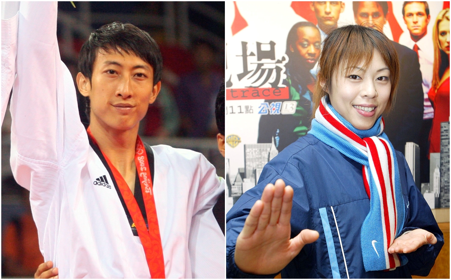 跆拳道國手陳詩欣（右）與朱木炎（左）在雅典奧運奪下兩面金牌後，也曾在台北市區遊行。