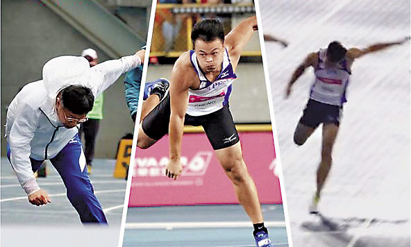 柯文哲在世大運期間受關注度驚人，連試跑田徑場慘摔的畫面，都被拿來跟標槍及百米金牌選手姿勢對比。（翻攝自PTT）