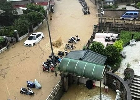 大湖山莊今年豪大雨淹水，若一旁水保地被開發恐造成走山。