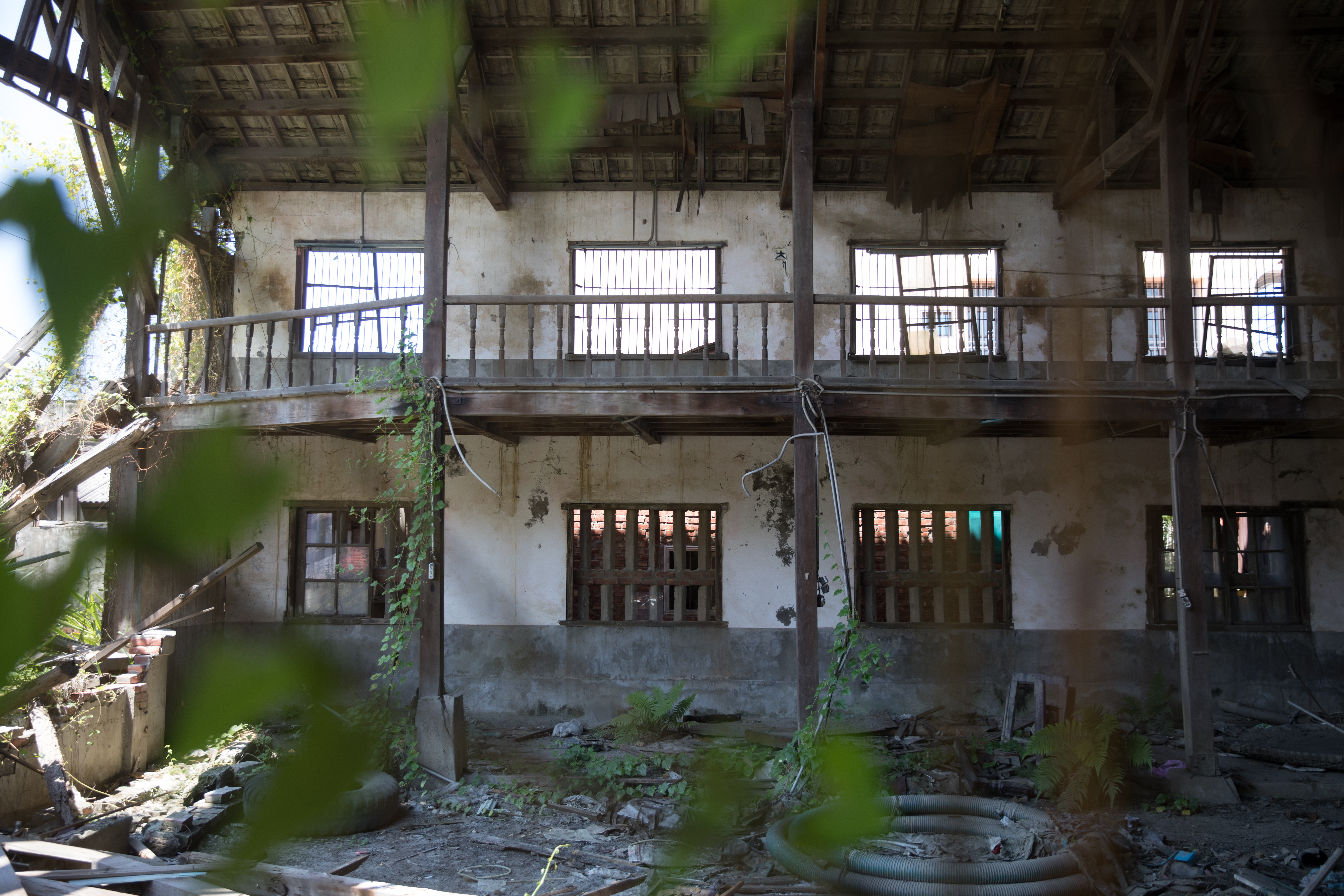 「瑞茂戲院」是嘉義過溝的隱藏版廢墟，綠藤攀爬檜木梁柱，滲出蕭颯氣味。