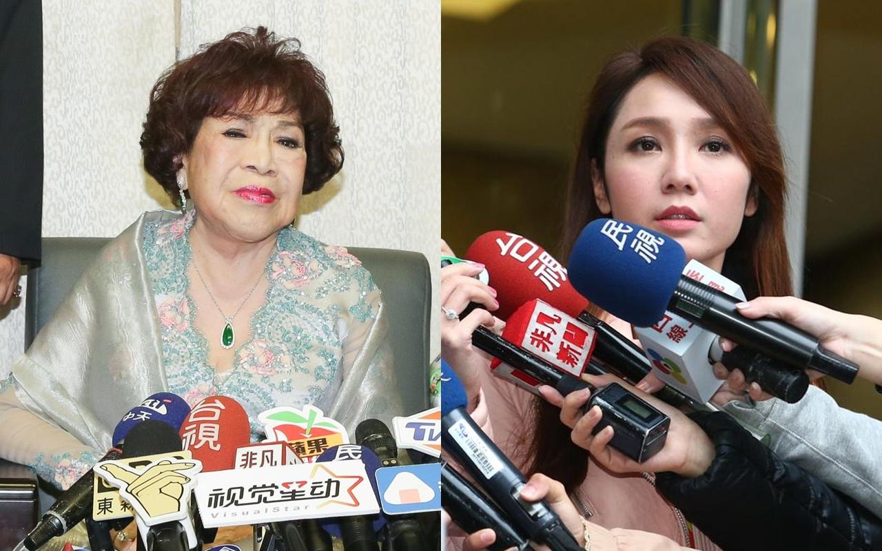 周遊(左)與海倫清桃開記者會面對眾多相機與攝影機,都在化妝時耍了一個小心機。