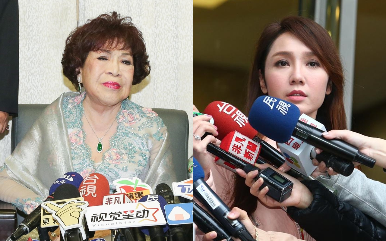 周遊（左）與海倫清桃開記者會面對眾多相機與攝影機，都在化妝時耍了一個小心機。