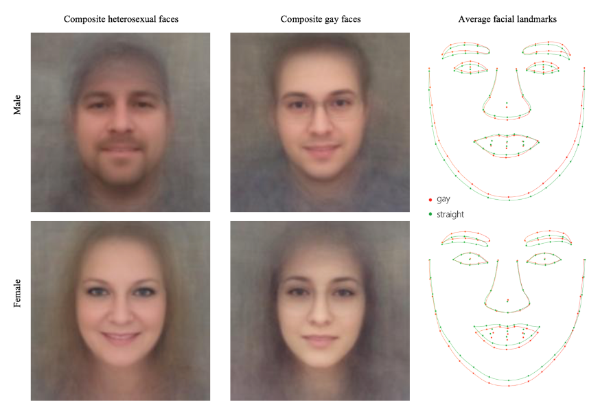 AI根據臉部辨識，可準確判斷圖中男女是同性戀或異性戀。（截自Stanford網站）