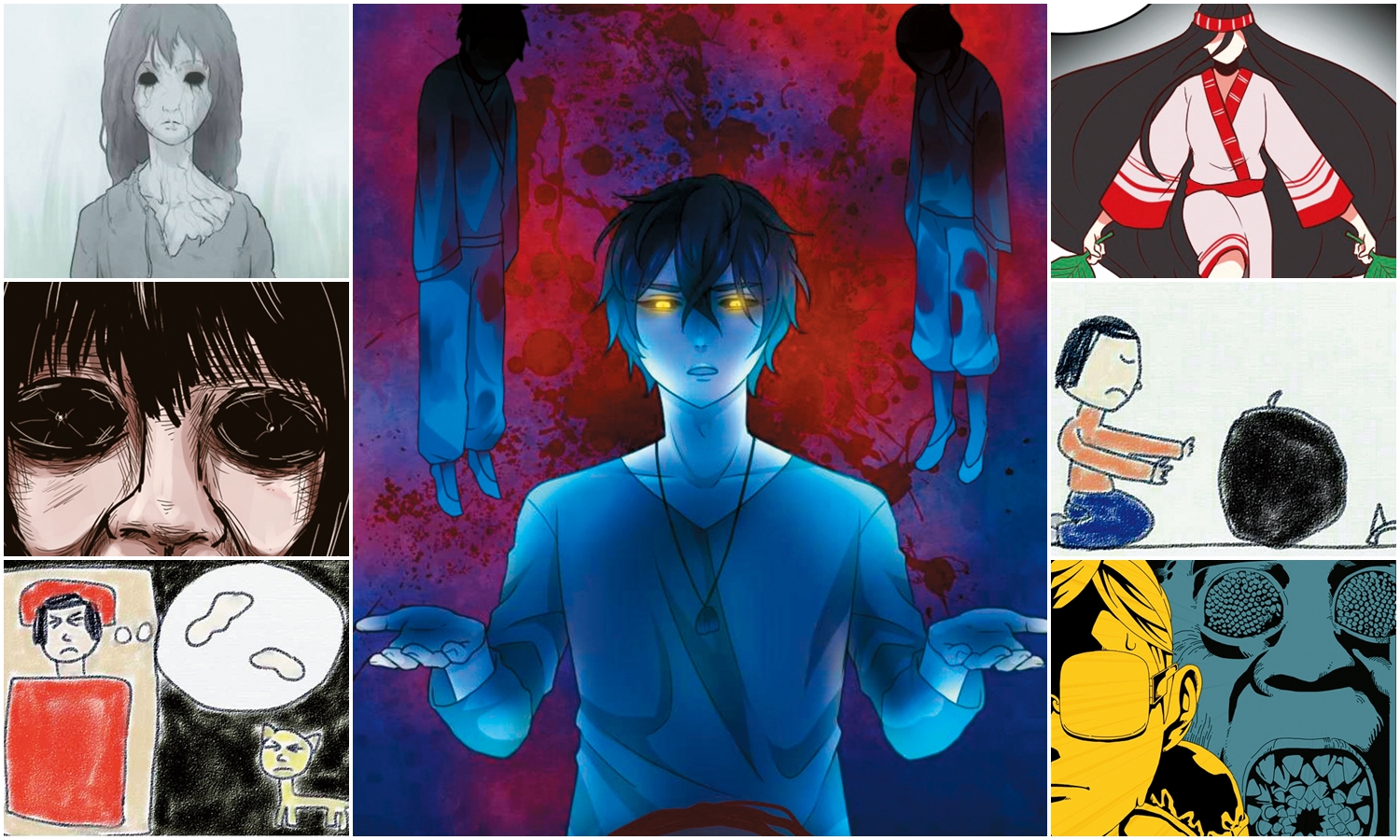 LINE WEBTOON接地氣選在農曆鬼月，以台灣平埔族巫女、魔神仔、紅衣小女孩等為主題推出《鬼哭神嚎恐怖動態特輯》。（LINE WEBTOON提供）