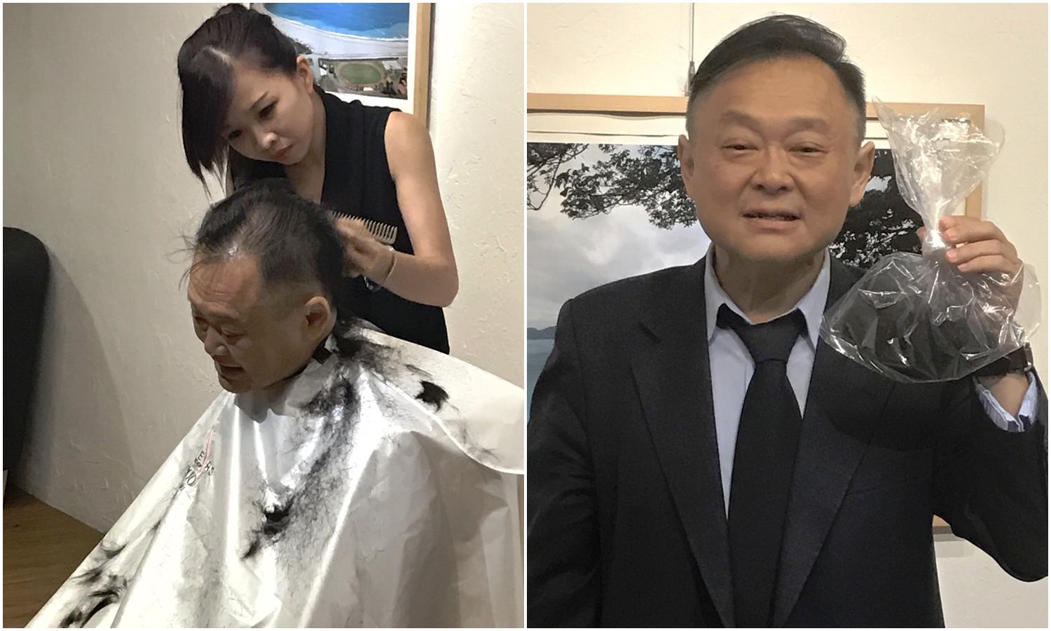 台北市議員王世堅兌現落髮承,和「鬼娃恰吉散髮」說再見。