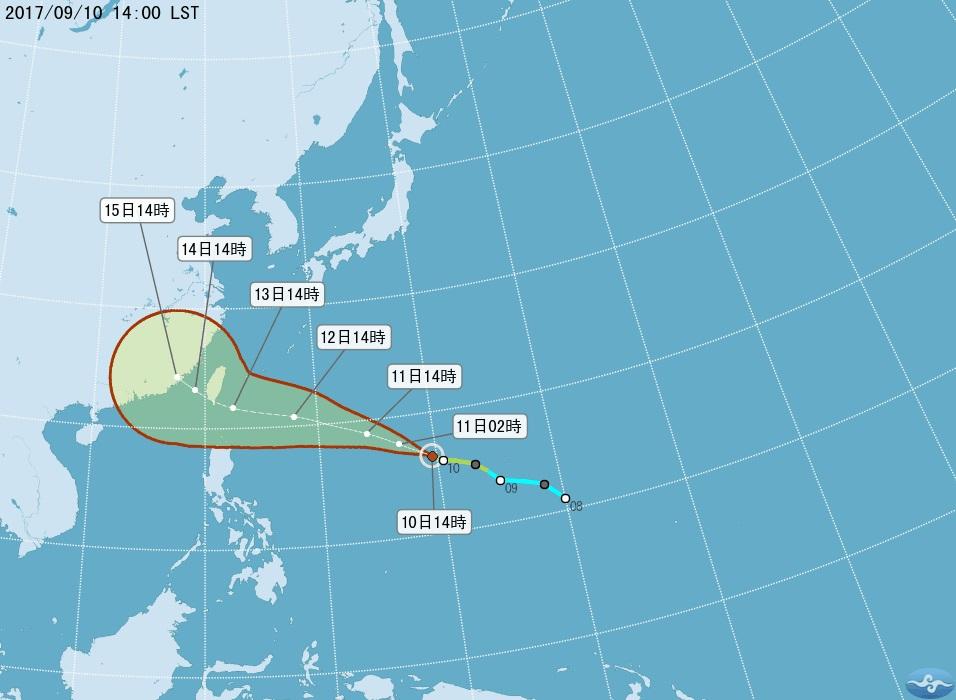 根據中央氣象局的預測，泰利颱風將在週三至週四影響台灣，強度不排除達強颱等級。（中央氣象局提供）