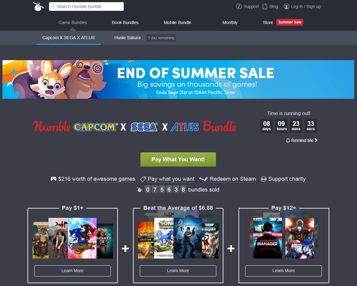 Humble Bundle 的夏末特賣就快結束了,想撿便宜也順變支持公益的玩家不要錯過。(網站截圖)