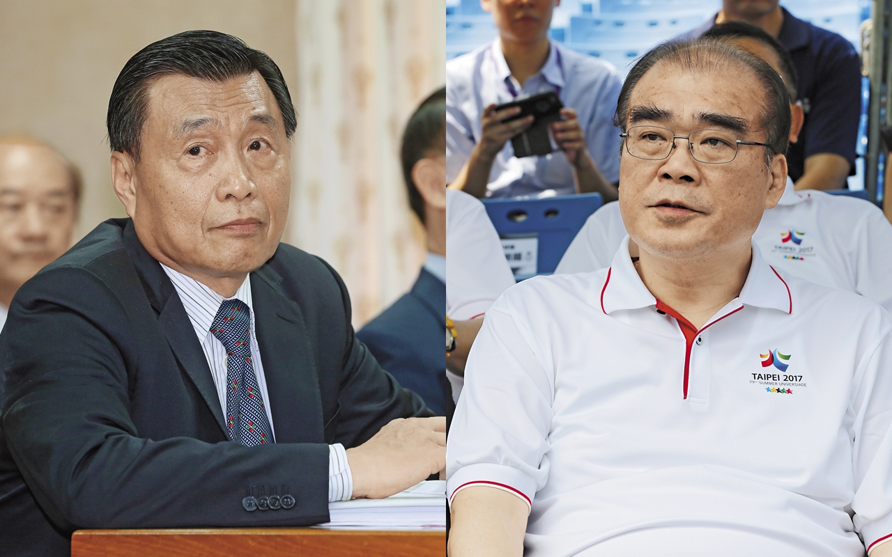 世大運秋後算帳，北市警察局長邱豐光（右）調任警政署副署長，情治大頭目國安局長彭勝竹（左）則沒事。