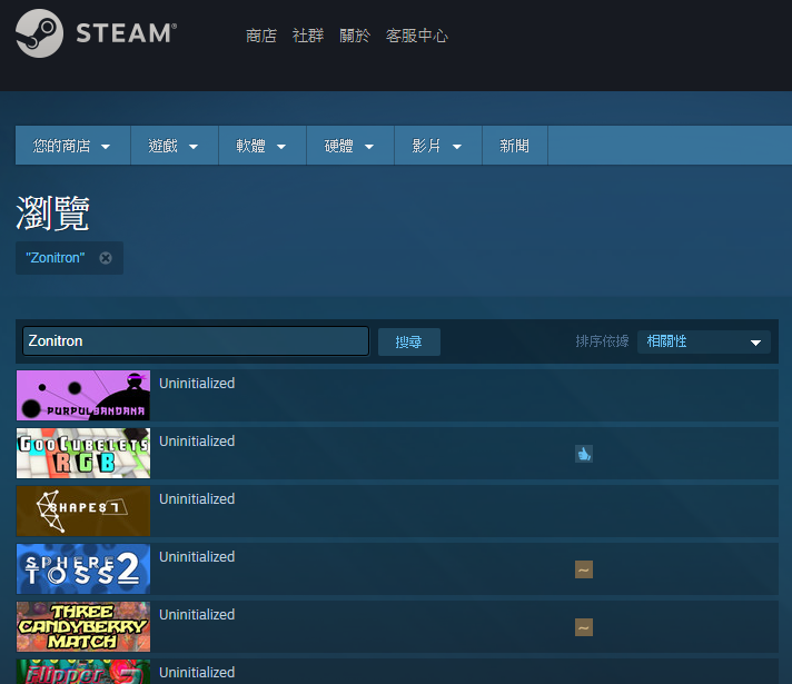 Zonitron 團隊遊戲已全數下架。（翻攝自 Steam ）