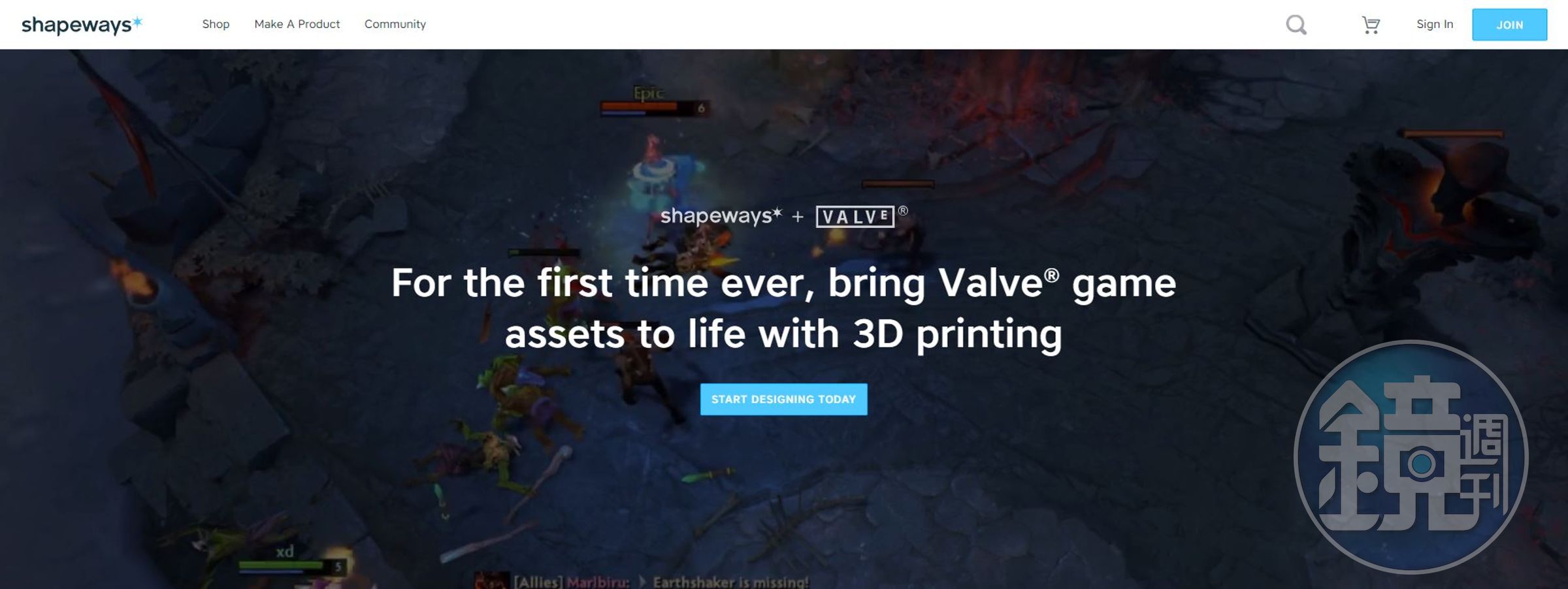  3D 列印服務平台 Shapeways 與 Valve 簽下授權契約，允許 Shapeways 平台上的設計師創作並販賣 Valve 相關商品。（翻攝自網站）