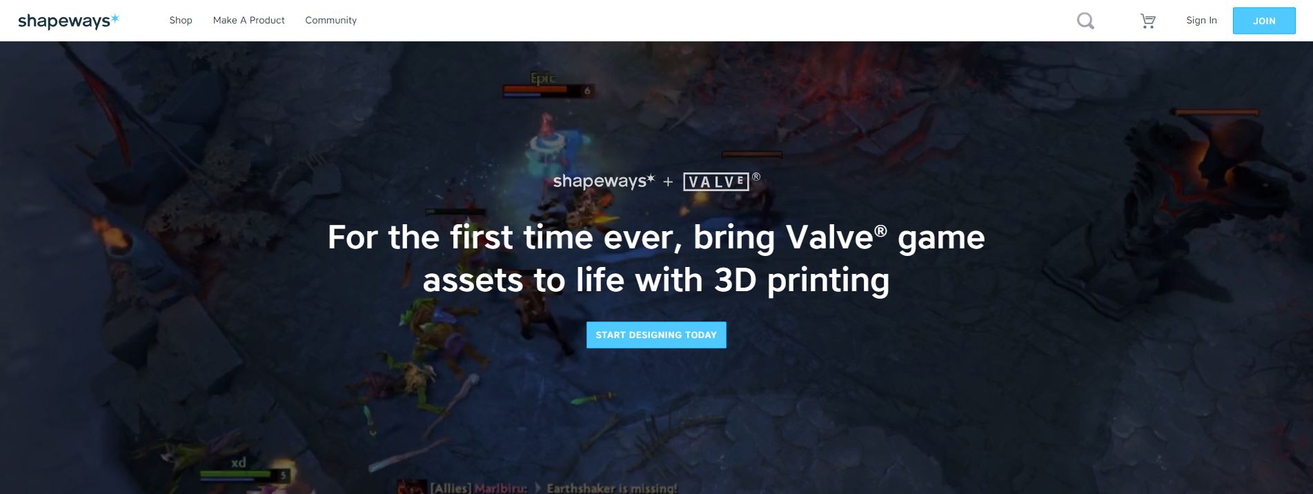  3D 列印服務平台 Shapeways 與 Valve 簽下授權契約，允許 Shapeways 平台上的設計師創作並販賣 Valve 相關商品。（翻攝自網站）