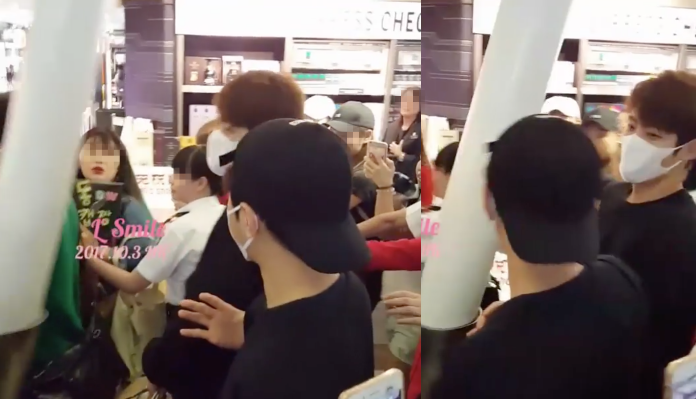 INFINITE成烈走路沒注意，差點撞到柱子。（截圖自影片）