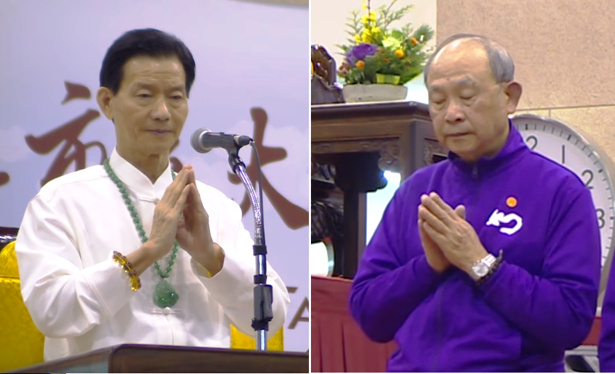 長庚榮譽副院長宋永魁（右）是妙禪（左）的忠實信徒，日前也幫Seafood安排插隊看病。（翻攝Youtube）