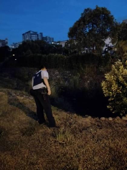 何嫌威脅自戕，打破玻璃逃入比人還高的草叢裡。（警方提供）