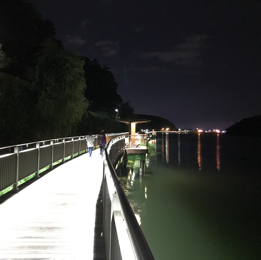 聖圭與母親在秋夜散步。（翻攝bobolagtino ig）