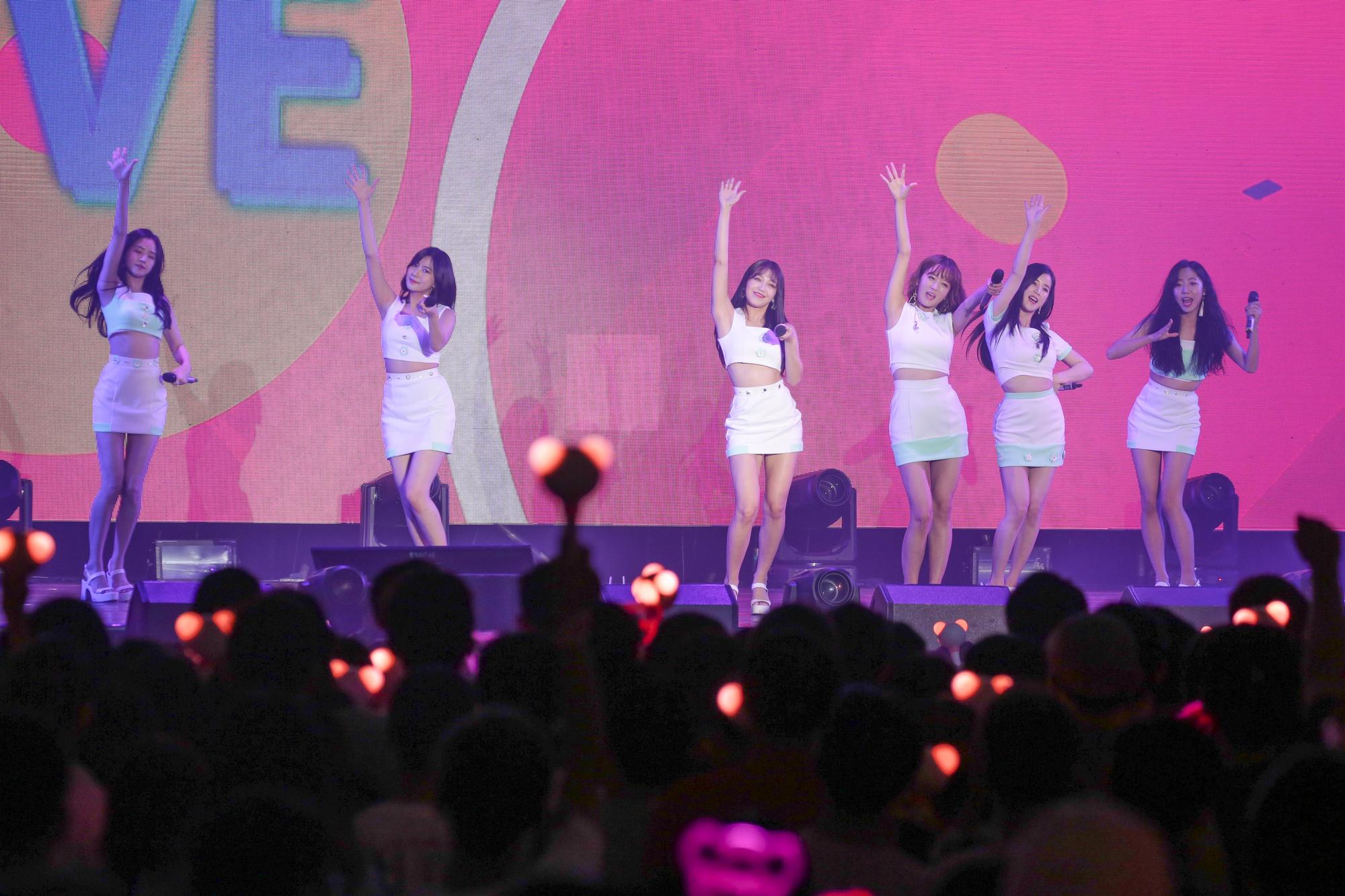 韓女團APINK 5度台灣開唱,吸引1,800名粉絲進場尖叫應援。