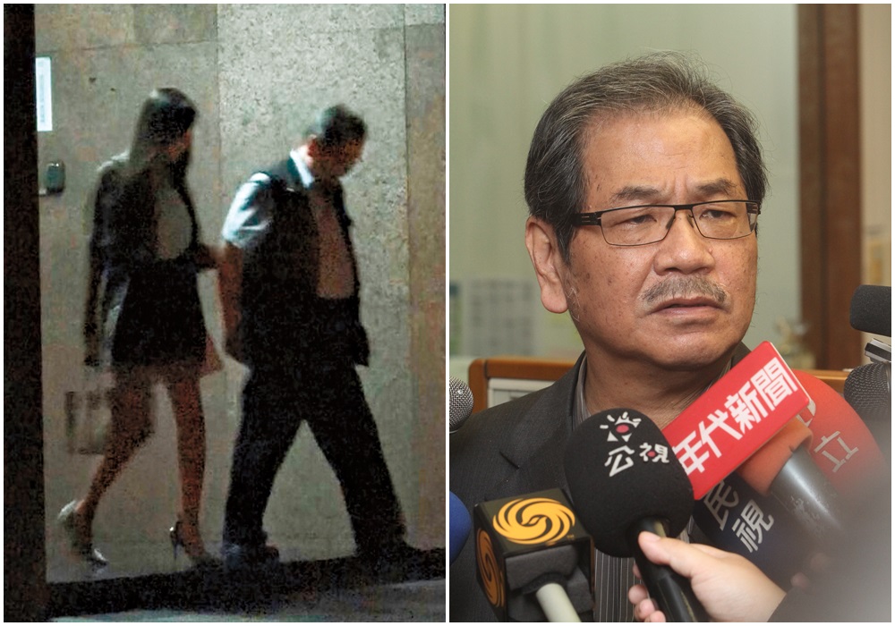 吳乃仁喝到凌晨，在暗夜中由豪乳正妹悄悄陪著離去。